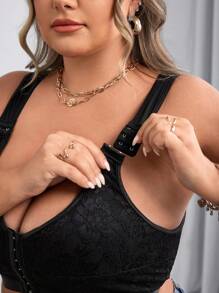 SHEIN CURVE+ Plus Size Women Front Button Lace Patchwork Comfortable Bra Camisole/Autumn /Winter Halloween