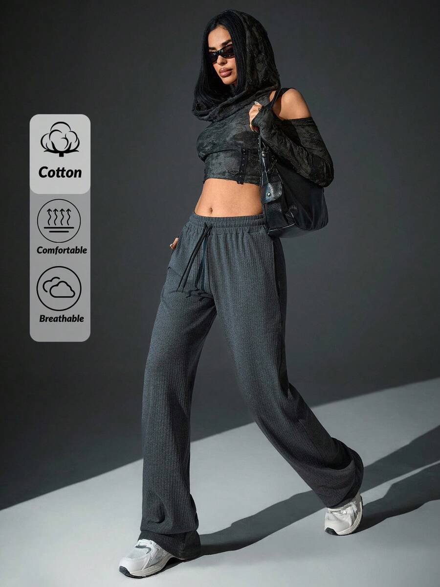 EURMUSE BRUSHED WINTER COZY PANTS FOR DAILY USAGE - Dark Grey - View 1