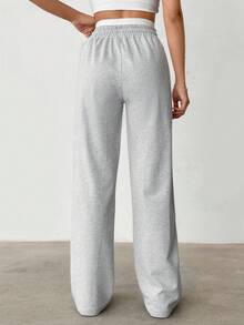 EURMUSE Women's Casual Versatile Contrast Color Drawstring Waist Sweatpants - Grey - View 2