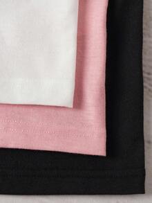 SHEIN EZwear Set de 3 camisetas de mujer de manga corta, cuello redondo, estilo casual y suelto con patrón simple, ligeramente transparentes, adecuadas para el verano y el regreso a la escuela