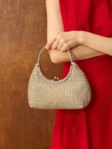 MOTF PREMIUM 水钻细节吻锁晚装包 - 金色 - 查看 1