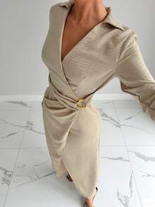 Siren Gaze Váy quấn thanh lịch dành cho nữ, thích hợp khi đi làm - Màu be - Xem 3