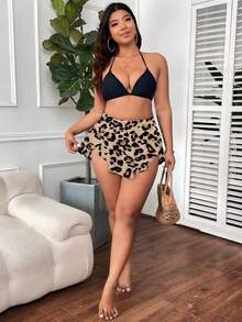 Swim Lushoire 大码女式豹纹性感不对称荷叶边比基尼泳裤 - 彩色 - 查看 4