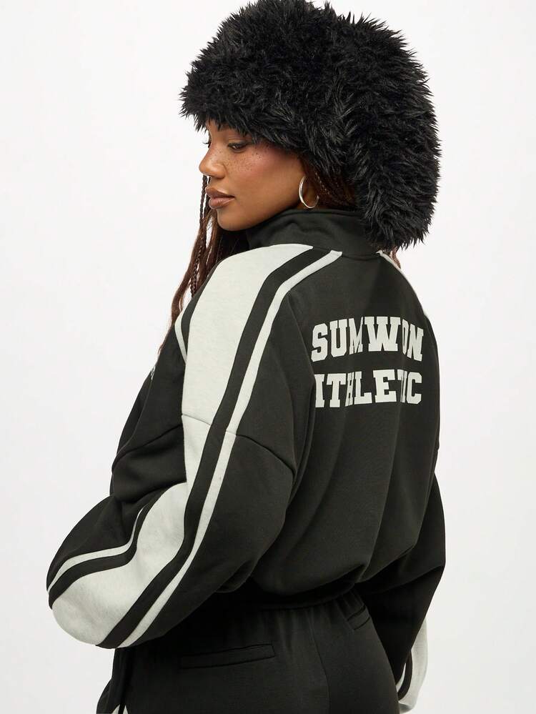 SUMWON WOMEN Full Zip Track Jacket With Racing Stripes And Letter Print
