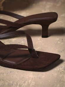 SHUZIA Women's Low Kitten Heel Thong Slip On Heeled Sandals