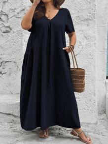 SHEIN CURVE+ Große Größen Lässiges luftiges Damenkleid für Frühling und Sommer mit Taschen