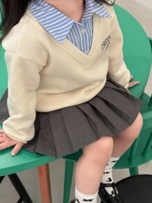 DAZY 女婴韩版条纹撞色长袖卫衣，秋冬季幼儿女童服装 - 杏色 - 查看 5