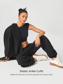 GLOWMODE 30'' Everyday Fleece Be Comfy Oversized Fit Adjustable Drawstring Waist Basic Joggers With Side Pockets Daily Casual - Black - View 3