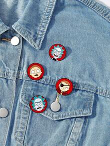 Rick and Morty X SHEIN 4 件套卡通人物珐琅胸针，创意合金徽章装饰配件 - 彩色 - 查看 4