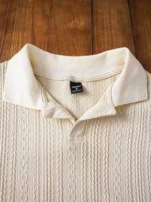 Manfinity NXTstreet Men's Casual Loose Knit Drop Shoulder Polo Shirt With Turndown Collar, Short Sleeve Men Polo Shirt Knitted Polo Shirt Men Textured Polo Shirt Short Sleeve Polo Shirt - Khaki - View 6