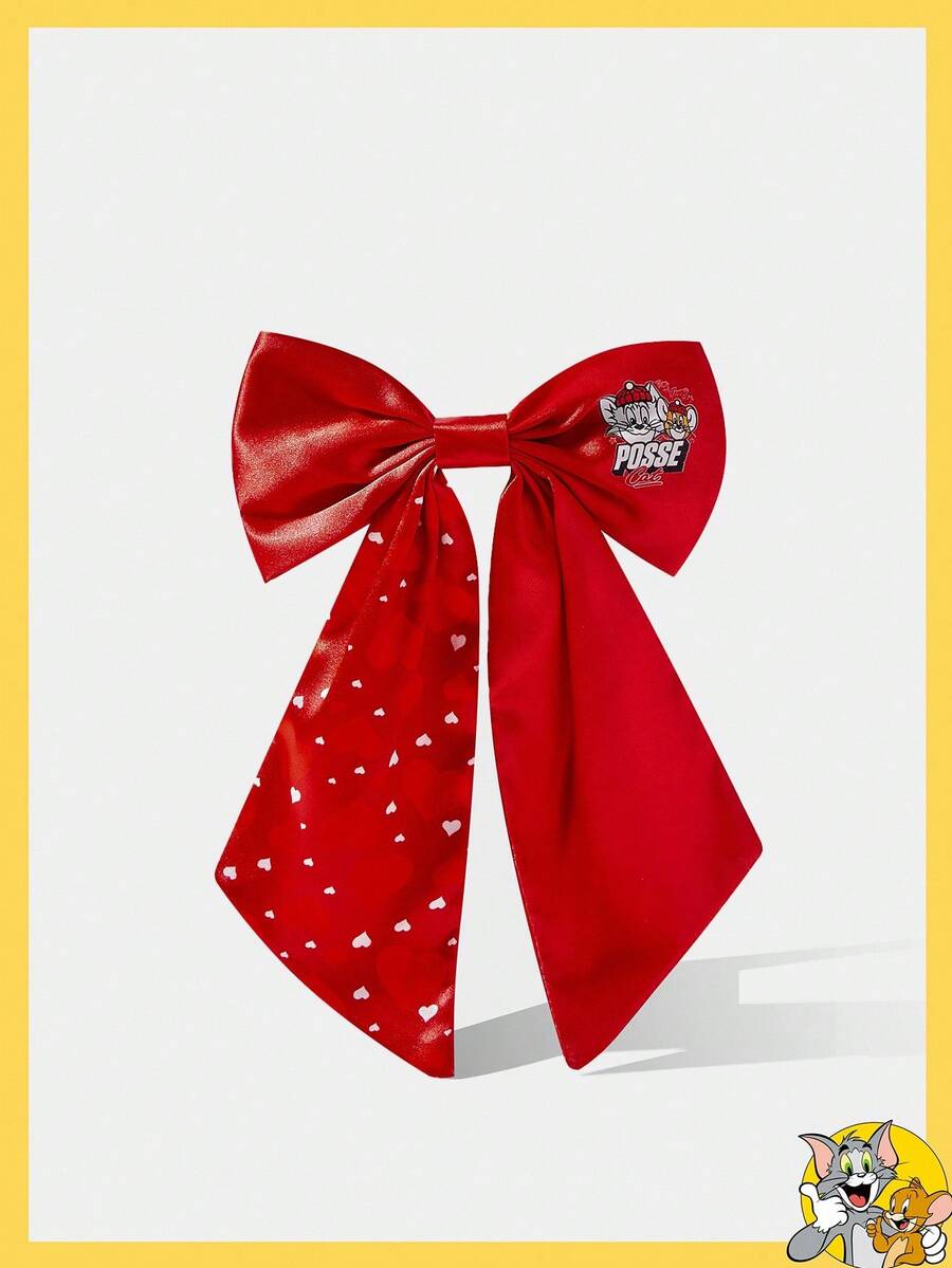 TOM & JERRY X SHEIN 1 Set Women's Fashion Elegant Heart Print Bow Hair Clips, Ideal Gift Choice - Multicolor - View 1
