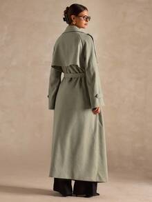 SHEIN BAE 女士简约缺口领长款宽松束带羊毛大衣，适合冬季 - 薄荷綠 - 查看 2