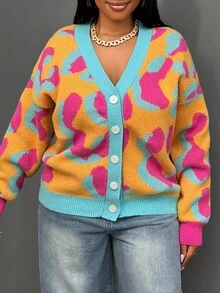 Slaydiva 豹纹宽松圆领长袖女式毛衣，冬季 - 彩色 - 查看 7