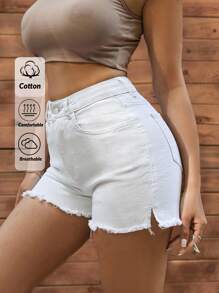 EURMUSE 98%纯棉 原始下摆 白色 迷你短款 开衩细节