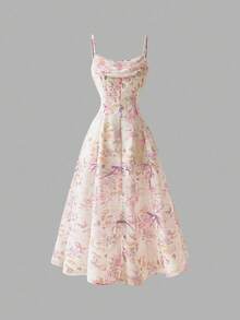 SHEIN MOD Váy chiffon in hoa có thể điều chỉnh độ dài kèm nơ trang trí - Nhiều màu - Xem 2