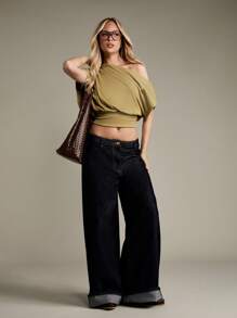 MISSGUIDED Áo crop top dệt kim trễ vai không đối xứng ôm sát eo tay ngắn mùa hè thu thường ngày cơ bản ôm sát thời trang phương Tây áo cánh thiết yếu Giáng sinh - màu xanh lá - Xem 3