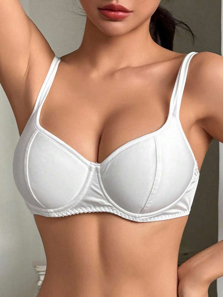 Solid Color Everyday Wide Strap Adjustable Slight Gather Women Bra Lingerie For Women