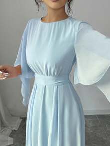 Elenzga Váy thắt eo cho nữ, thiết kế thời trang cho mùa xuân/hè - Màu xanh nhạt - Xem 3