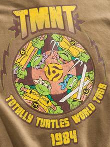 ROMWE MEN TEENAGE MUTANT NINJA TURTLES | ROMWE 男士休闲字母图案口袋抽绳连帽衫，秋季 - 咖啡棕 - 查看 5