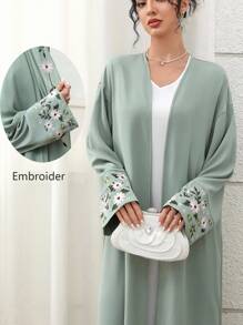 Yasmyna Women's Embroidered Green Open Front Long Arabic Abaya - Green - View 1