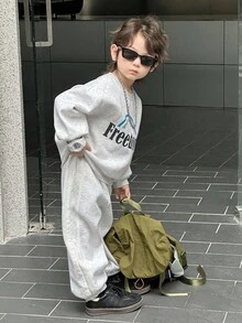 DAZY 儿童秋季服装 男童抓绒卫衣套装，休闲宽松字母印花街头风，秋季