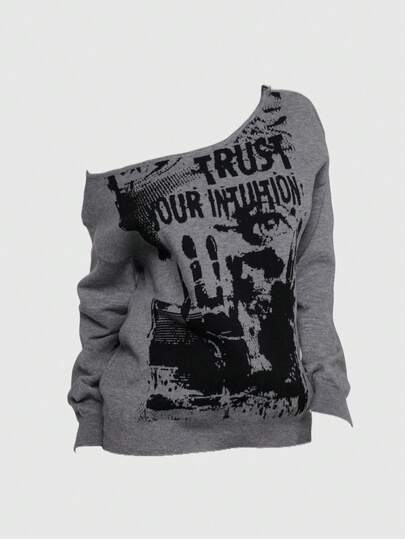 Grunge Punk كنزة صوفية كبيرة الحجم للنساء بطبعة موسيقى فينتاج وهيكل عظمي مربوطة بصبغة التعتيق، فضفاضة وكبيرة الحجم، مناسبة للشتاء