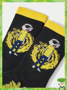 Rick and Morty X SHEIN 1 Pair Women's Colorblock Cartoon Figure Graphic Cute Crew Socks - Black - View 1