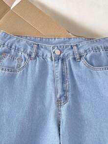 Comfortcana Casual Washed Bowknot Decor Side Slit Jeans Y2k - Light Wash - View 6