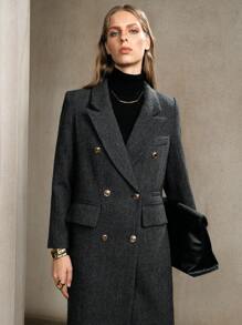 Arave Women's Wool Herringbone Fabric, Suit-Style Version, Peaked Lapel And Pocket Flap Design, Daily Commuting Long Suit Jacket Fall Clothes For Women Old Money Style Women Teacher Outfits For Women