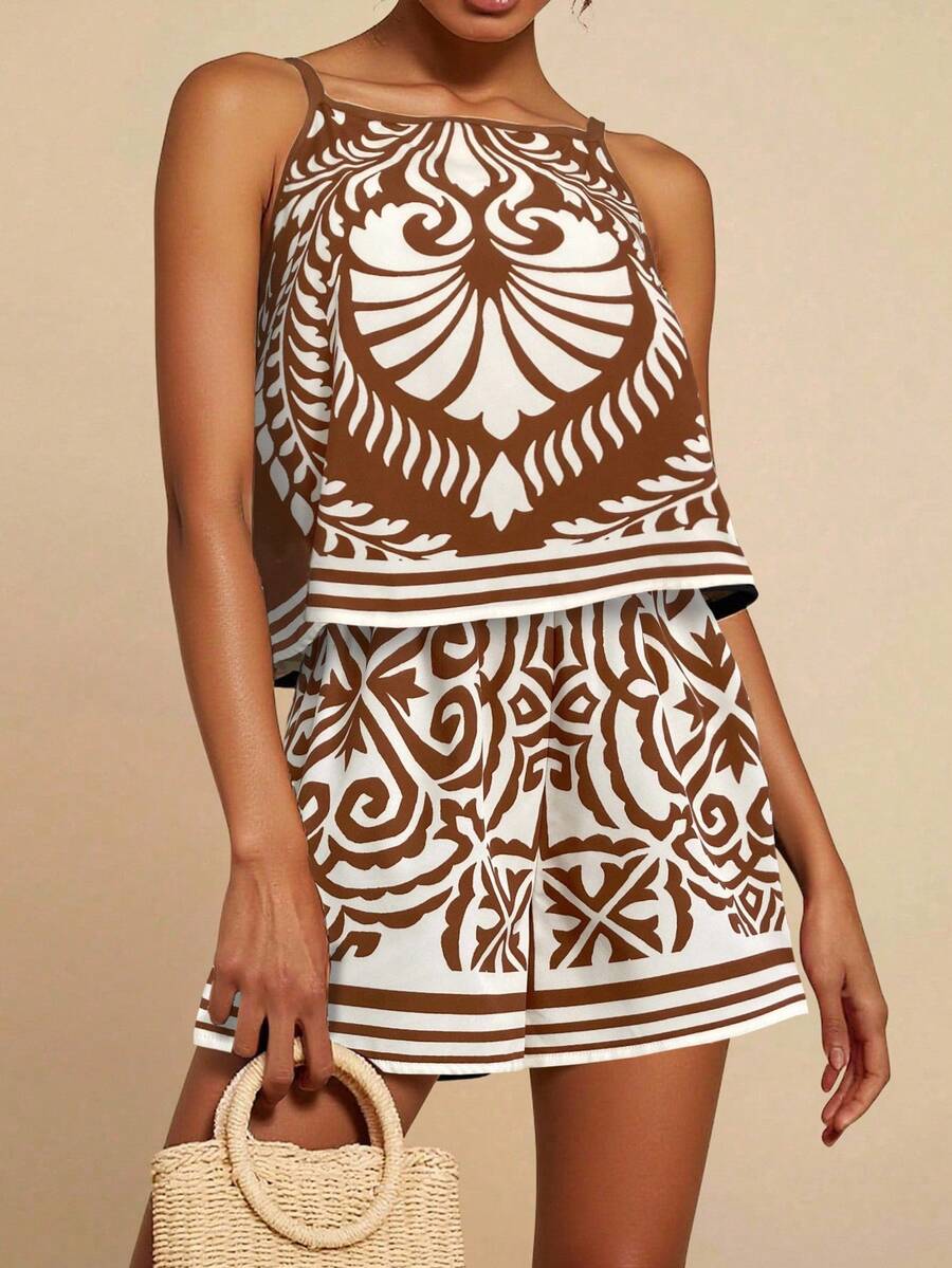 Travachic 女式复古细肩带无袖上衣和短裤两件套