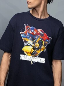 Transformers X SHEIN 男式机器人图案圆领短袖T恤 - 黑色 - 查看 5