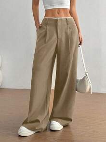 Flirla Pantalones rectos estilizantes y adelgazantes para mujeres - Caqui - Ver 5