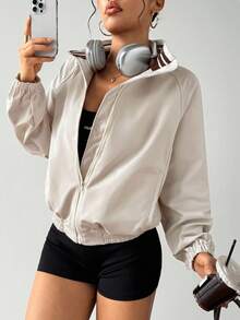 Easithlete Women's Raglan Sleeve Zip Front Loose Fit Sports Jacket