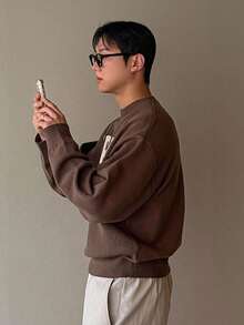 DAZY 男士字母刺绣棕色毛衣，秋季 - 棕色 - 查看 2