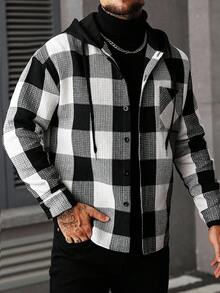 SLATEMANN 男士休闲学院风花卉印花拼布抽绳连帽衬衫夹克，春秋季，复古风 - 彩色 - 查看 5