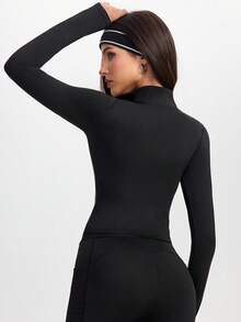 SHEIN Sports Women's Lightweight Jacket With Stand Collar, Full Zip, Thumb Holes, Side Mesh Panels And Contrast Stripes, Fashion Sports Jacket Suitable For Casual Wear, Running, Yoga, Gym Women Workout Jacket Zip Up Workout Jacket Black Workout Jacket Gym Jacket Athletic Jacket