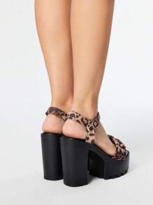 ROMWE Grunge Punk 女士豹纹高跟凉鞋，露趾粗跟花卉派对正式礼服鞋，带踝带 - 彩色 - 查看 5