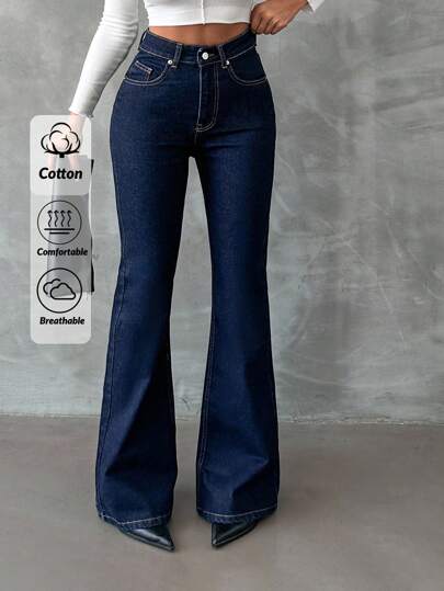 EURMUSE 98%Cotton Zip Front Skinny Flare Jeans PETITE Flare Jeans Women Women Clothing Jeans Flared Jeans For Women