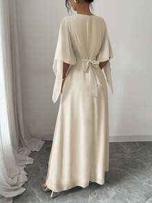 Elenzga Vestido ceñido a la cintura para mujer, diseño de primavera/verano - Albaricoque - Ver 2