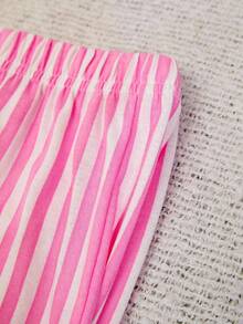 EURMUSE 棉质 2 件套女式线条印花长裤和短裤以及口号印花上衣家居服睡衣套装