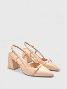 CUCCOO BIZCHIC Women's Fashion Burgundy Pointed Toe Chunky Heel Slip-On Pumps, Classic Minimalist Design For Commuting, Dating, Party, Holiday, Wedding - Apricot - View 6