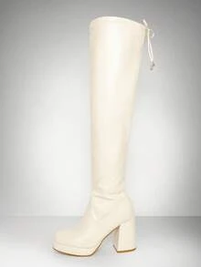 SHUZIA Botas Over-Knee de Plataforma com Bico Quadrado Confortáveis e da Moda para Mulheres - Branco - Visão 7