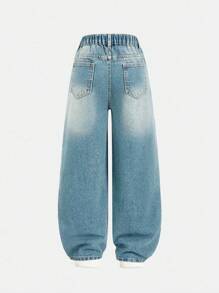 Explorewe 2025 Spring/Summer New Loose Straight Leg Vintage Y2K Washed Comfortable Casual Jeans For Tween Girls Fall Winter - Medium Wash - View 2