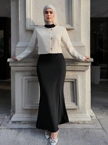 DAZY Y2k 女士缎面长款美人鱼裙 - 黑色 - 查看 4