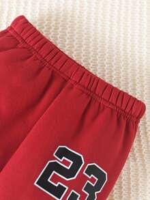 SHEIN Playful Pals Baby Boy Numeric Print Hoodie And Pants Set, Suitable For Infant Boys To Wear In Autumn, Spring And Winter Fall - Red - View 7