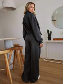 RueChic WOMAN COSY TWO PIECES LOUNGEWEAR WITH DOUBLE SIDE ZIPPER - Grey - View 2