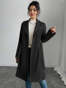 Rafferiza 女式纯色仿麂皮双排扣侧袋常规夹克 - 黑色 - 查看 6