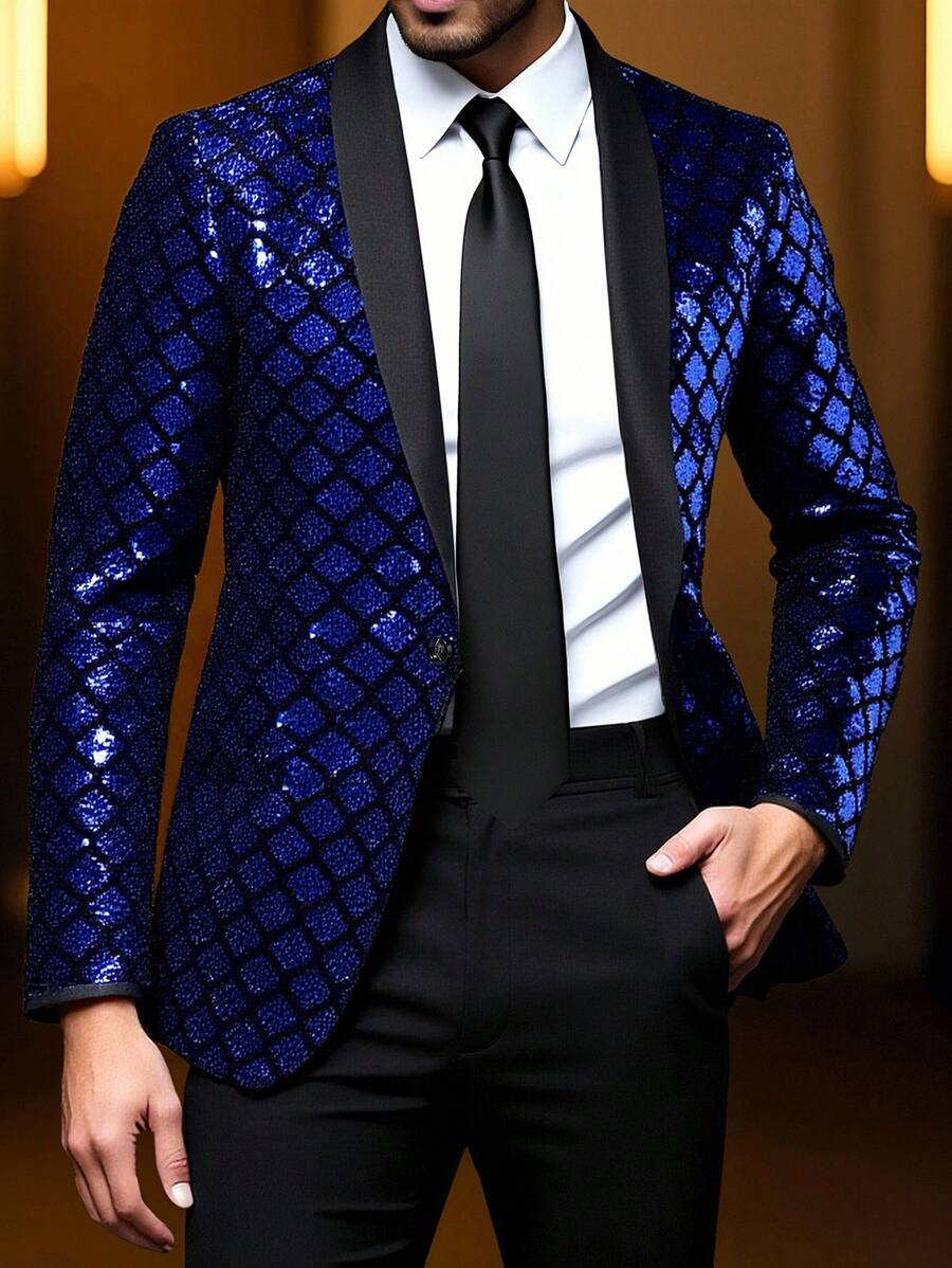 Manfinity AFTRDRK Men's Plaid Sequin Blazer