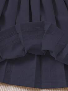 SHEIN Genkimix Kids Jupe plissée bleu royal pour jeunes filles avec ceinture tissée et bordure décorative - bleu indigo - Voir 4