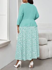 Fleurora 2025 New Spring And Summer Autumn And Winter Casual Elegant Round Neck Flared Belted Button Midi Long Sleeve Casual Elegant Multi-Color Dress Professional Clothes Brown Skirt Yellow Skirt Women Outfit Sets Fall Clothes For Women - Blue - View 2